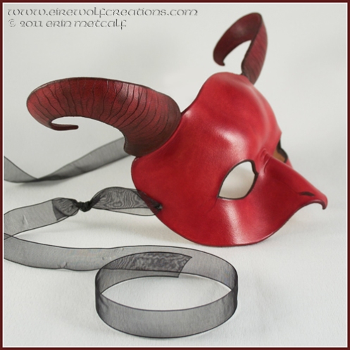 Red Ram's Horn Dragon leather mask by Eirewolf