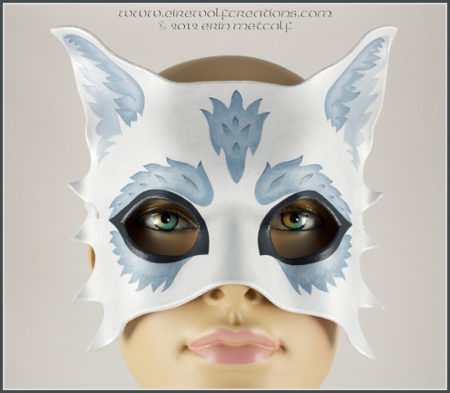 Silver Wolf leather half mask, handmade by Eirewolf