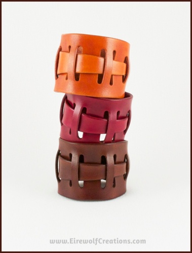 claspless slotted leather wrist cuff bracelets